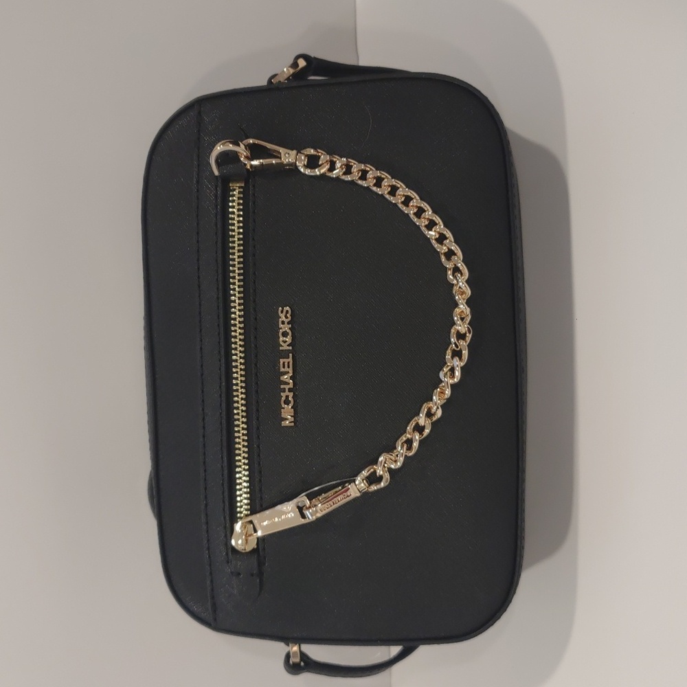 NWT MICHAEL KORS JET SET ZP CHAIN XBDY LEATHER BLACK PURSE